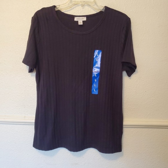 Vintage America Blues Tops - Vintage America Blues Womens Ribbed Short Sleeve T-Shirt Navy Blue Large L NEW